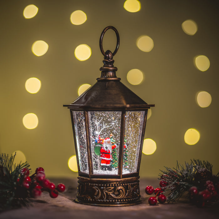 Christmas Snowing Hexagonal Lantern - Santa