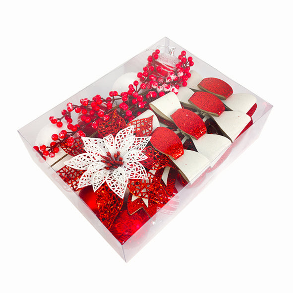 Christmas Baubles Decoration Set Burgundy Red & White (27 pc)