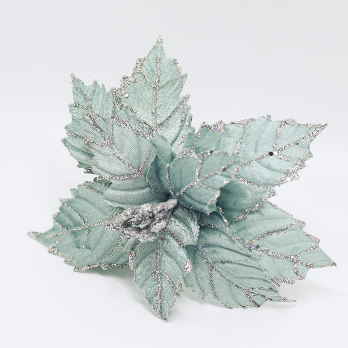 3pcs Sage Christmas Artificial Poinsettia Pick With Clip