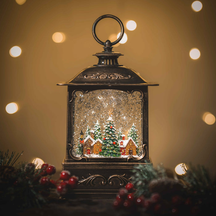 Christmas Snowing French Lantern Small - Xmas Town