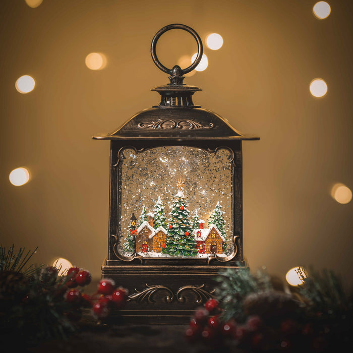 Small Snowing French Lantern w/ Xmas Town