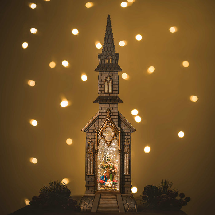 Snowing Church Christmas Lantern Large