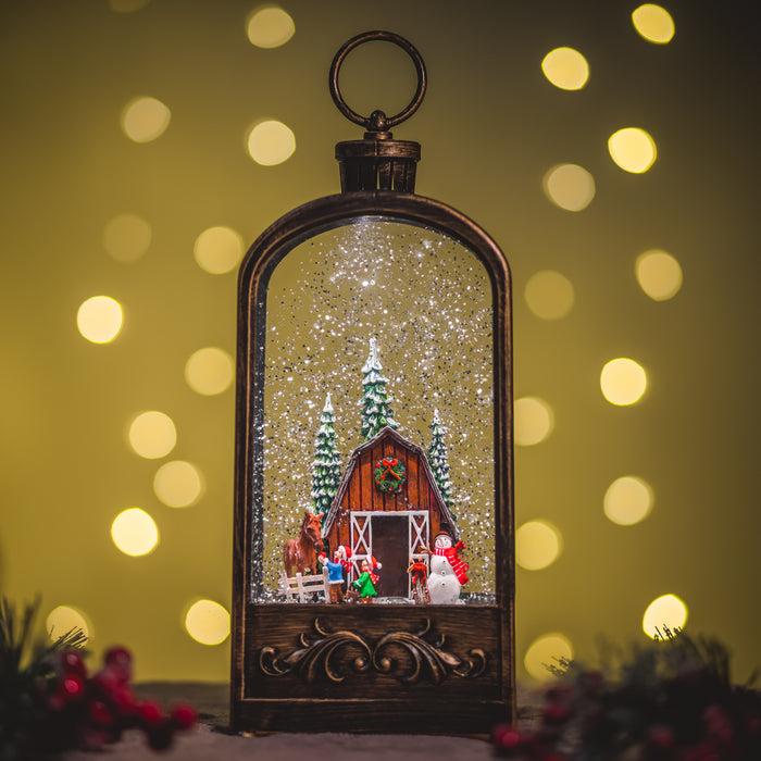 Christmas Snowing Malibu Lantern - Barn