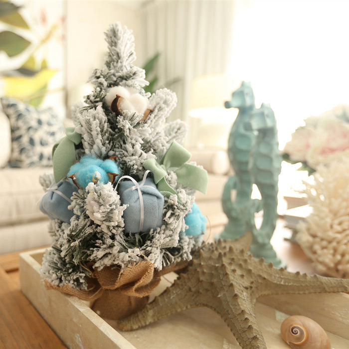 Mini Decorated Flocked Christmas Tree With Blue