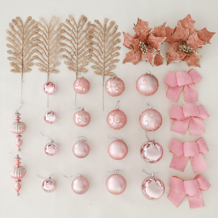 Christmas Baubles Decoration Set Blush Pink & Gold (28pc)
