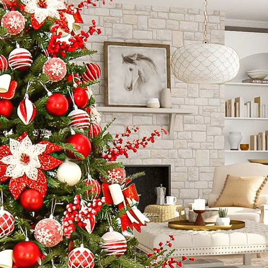 Christmas Baubles Decoration Set Burgundy Red & White (27 pc)