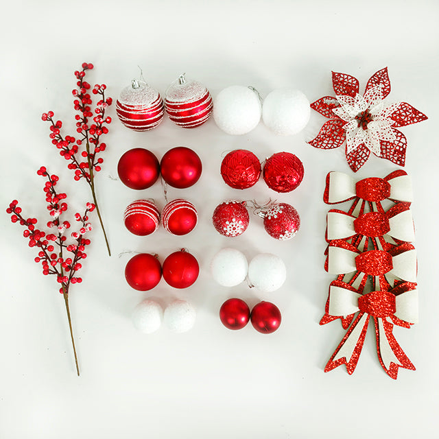 Christmas Baubles Decoration Set Burgundy Red & White (27 pc)