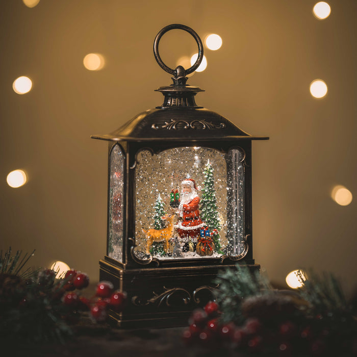 Christmas Snowing French Lantern Small - Santa