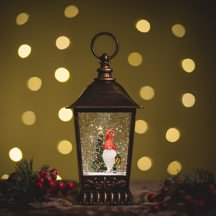 Christmas Snowing Tudor Lantern - Gnome