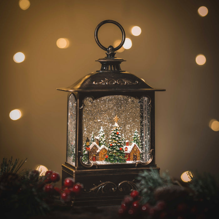 Christmas Snowing French Lantern Small - Xmas Town