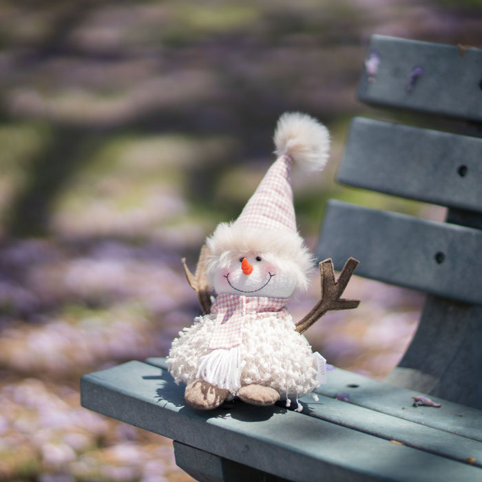 Pink Sitting Snowman