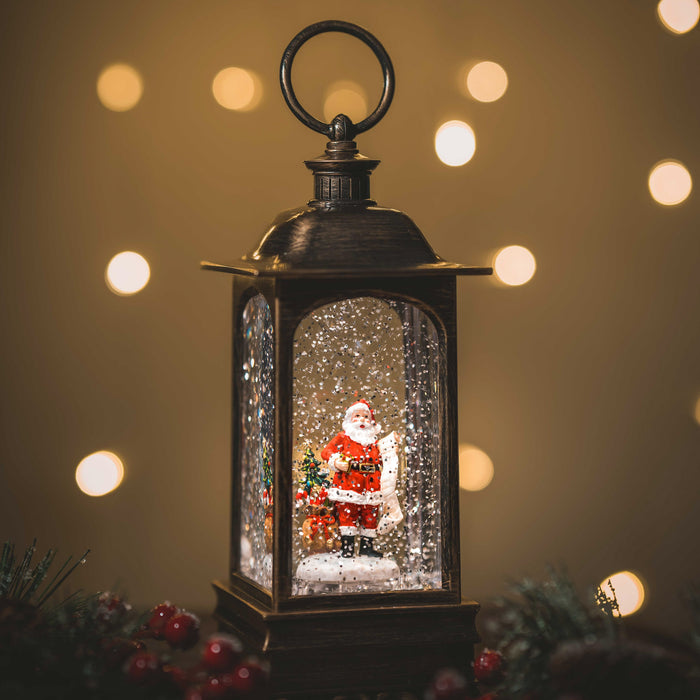 Christmas Snowing Malta Lantern Small - Santa