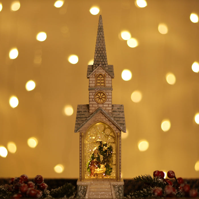 Snowing Church Christmas Lantern - Nativity