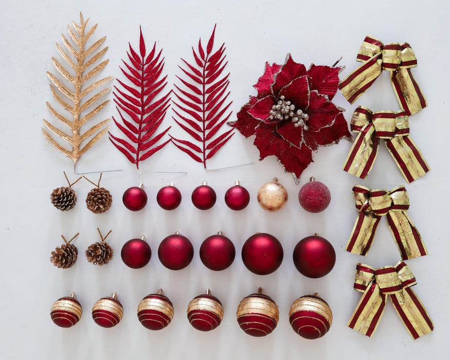 Christmas Baubles Decoration Set Burgundy Red & Gold (29 pc)