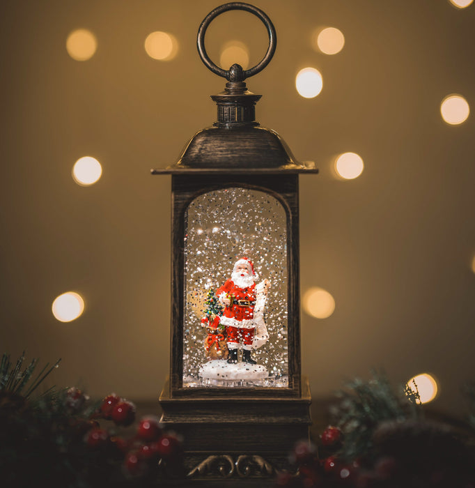 Christmas Snowing Malta Lantern Small - Santa