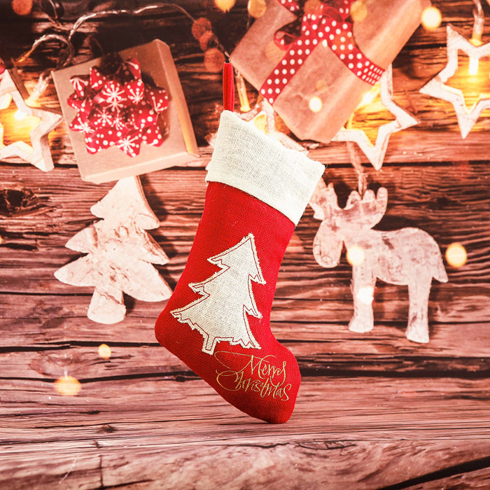 Red Linen Stocking Xmas Tree