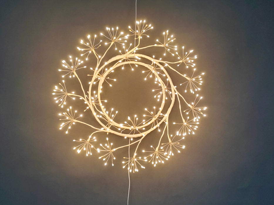 60cm Twinkle Starburst White Wreath with 360 Warm White LED Light