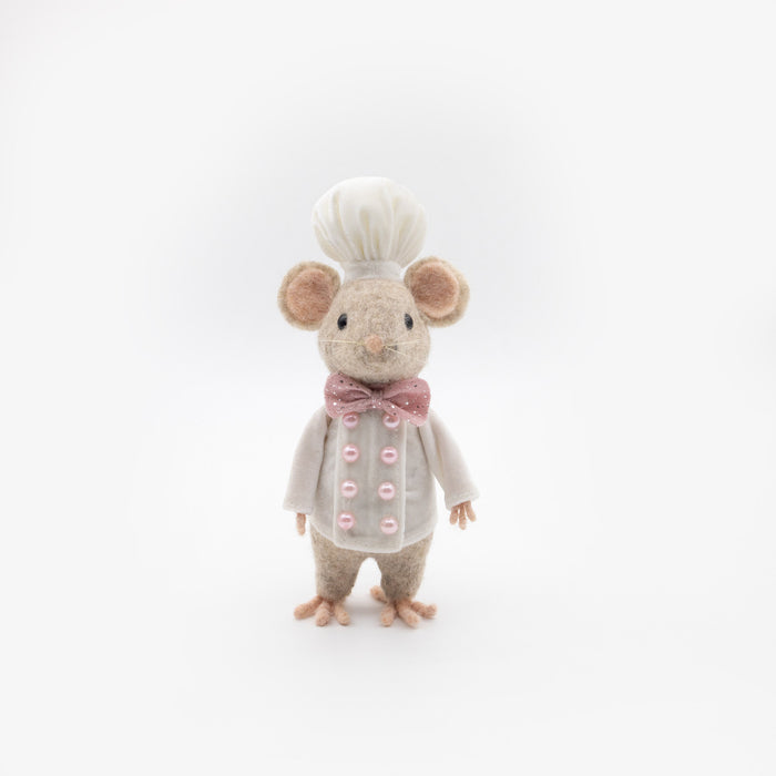 Felt chef mouse in white jacket and hat – front view