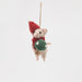 Felt hanging mouse in red holding a green mushroom – left angle