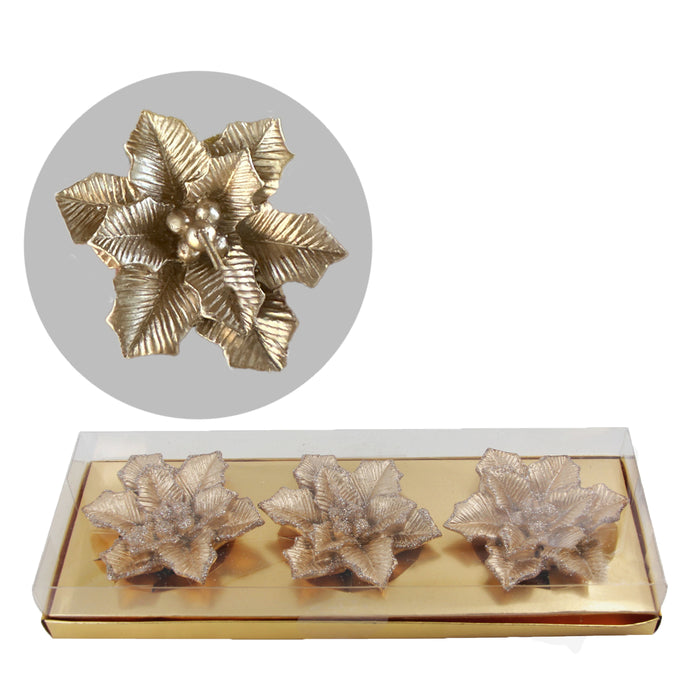 Golden Poinsettia Candle 9.5cm Set of 3