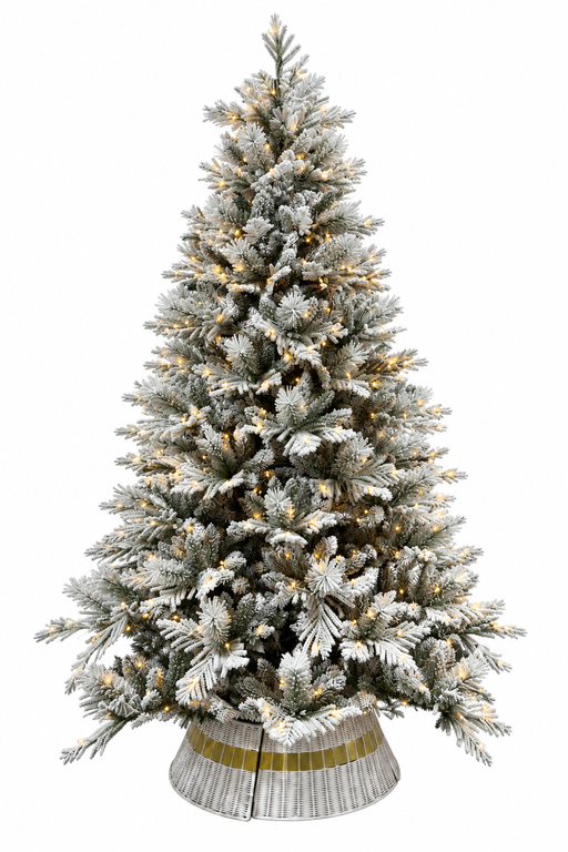 210cm pre-lit flocked Christmas tree with dual-colour LED lights – full view