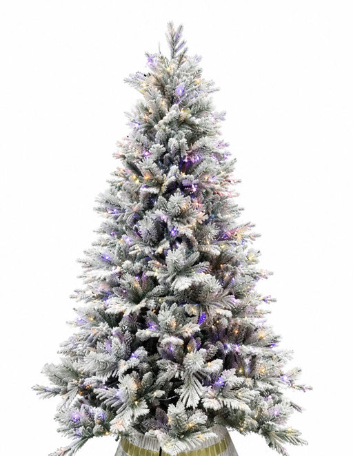 210cm pre-lit flocked Christmas tree with dual-colour LED lights – detail view