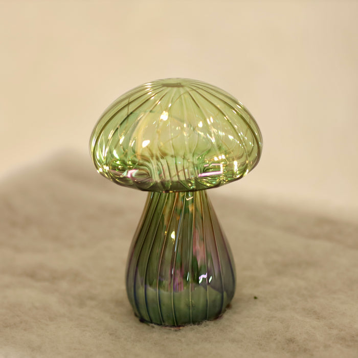 16cm LED Glass Mushroom w/ Green