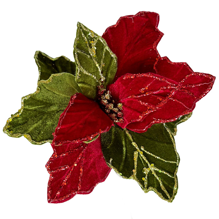 2pc Red and Green Poinsettia with Clip