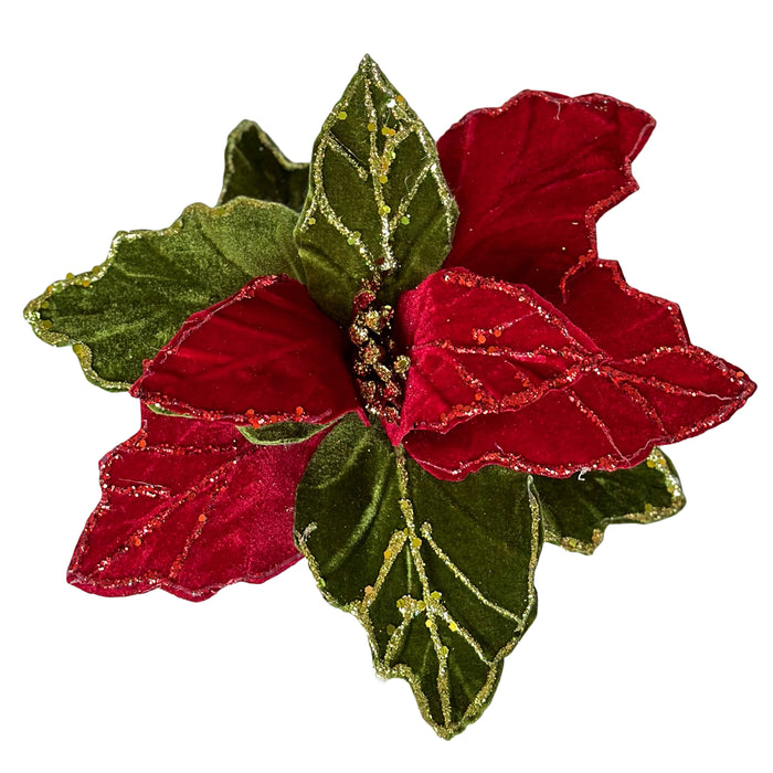 2pc Red and Green Poinsettia with Clip