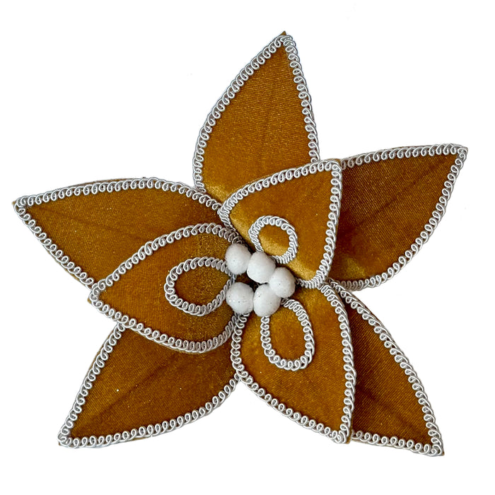 3pc Gingerbread Clip Flower with White Trim