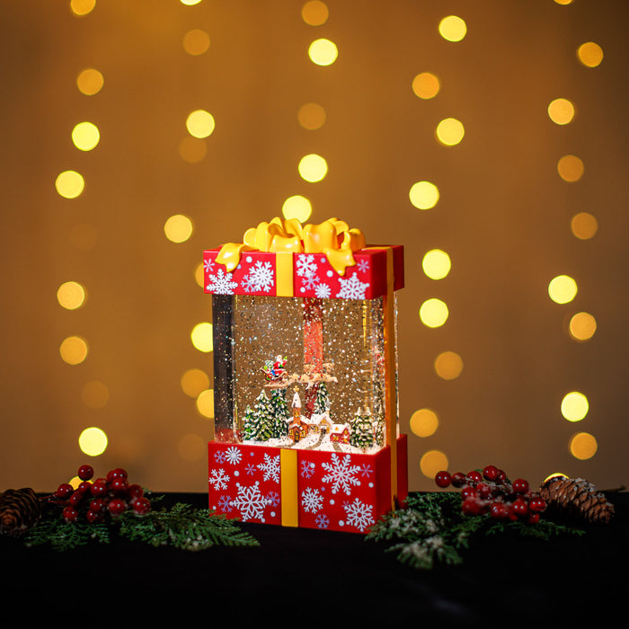 Snowing Gift Box w/ Santa Sleigh