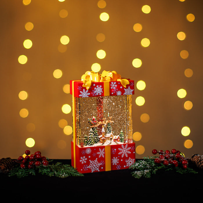 Snowing Gift Box w/ Santa Sleigh