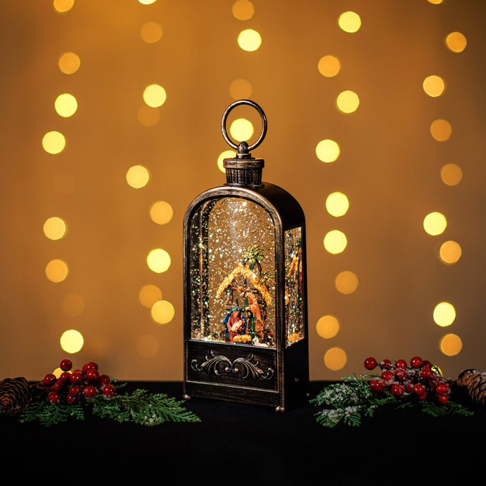 Small Snowing Malibu Lantern w/ Nativity