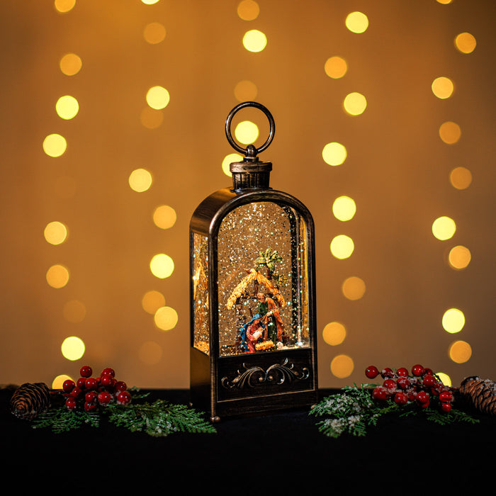 Small Snowing Malibu Lantern w/ Nativity