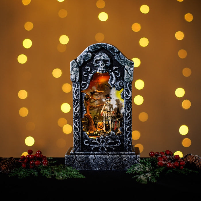 Snowing Tombstone w/ Halloween Skeleton