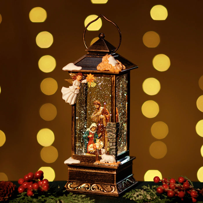 Snowing Angle Malta Lantern w/ Holy Family
