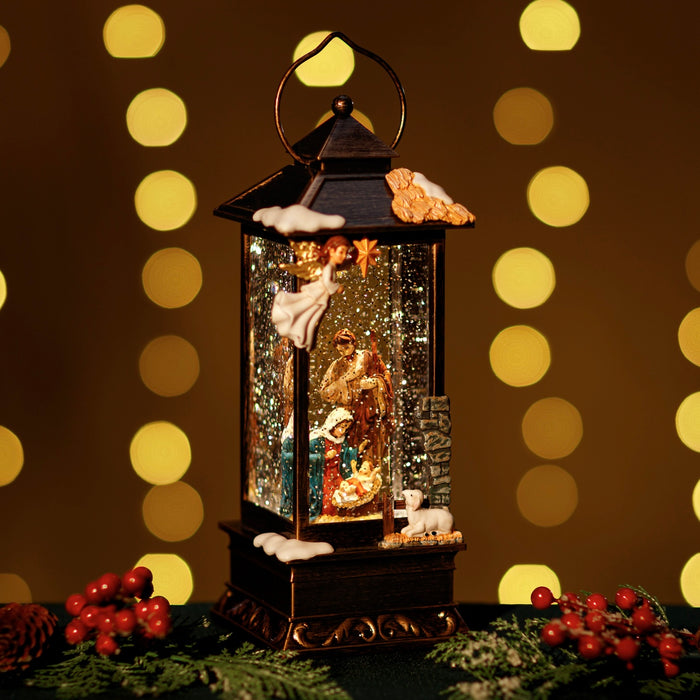 Snowing Angle Malta Lantern w/ Holy Family