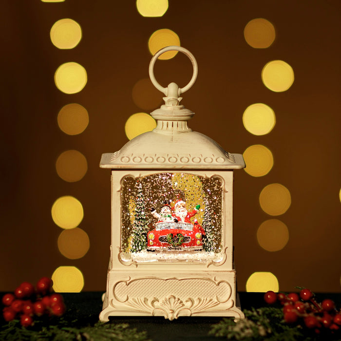 Snowing French Lantern w/ Santa Snowman Car