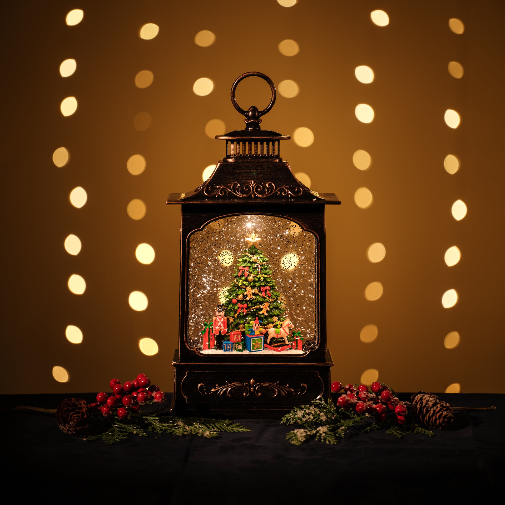 Snowing Tall French Lantern with Xmas Tree — Xmas & Co.