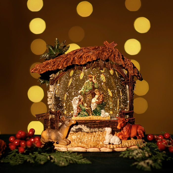 Snowing Palm Tree Stable w/ Nativity