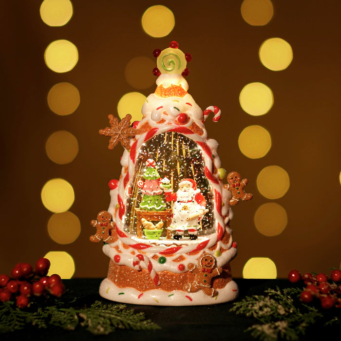 Snowing Gingerbread Tree w/ Santa
