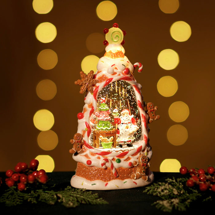 Snowing Gingerbread Tree w/ Santa