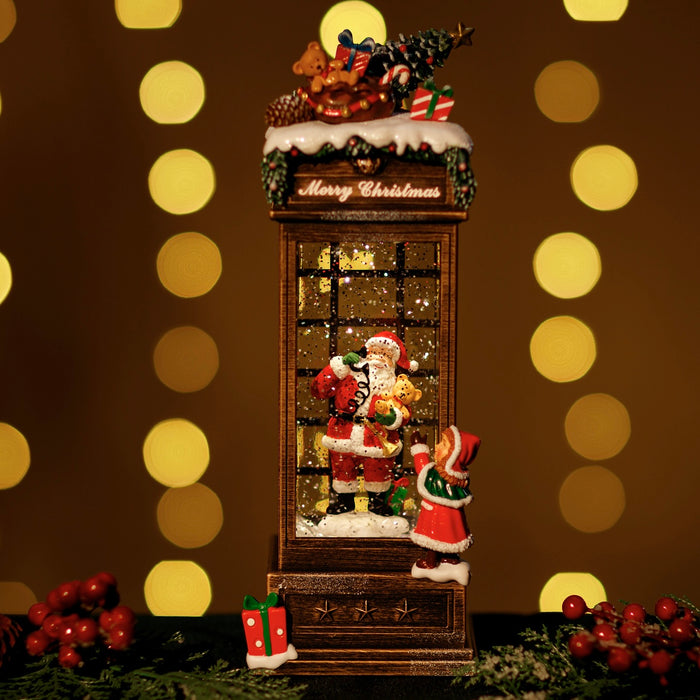Snowing Gift Telephone Box w/ Santa