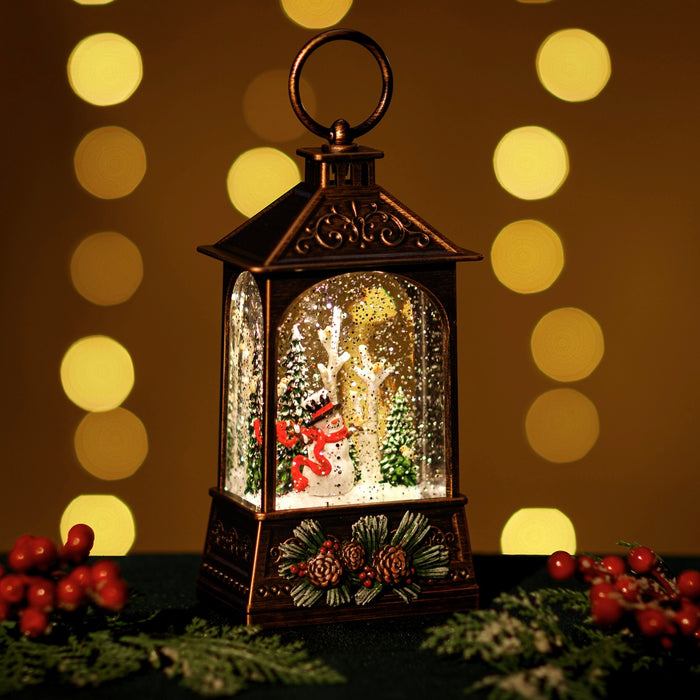 Medium Malta Lantern w/ Snowman