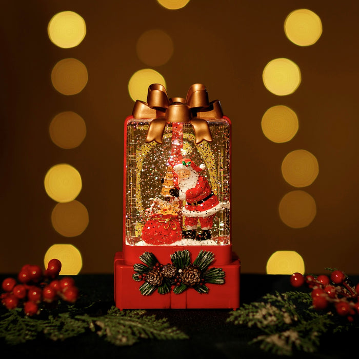 Large Red Snowing Gift Box w/ Santa
