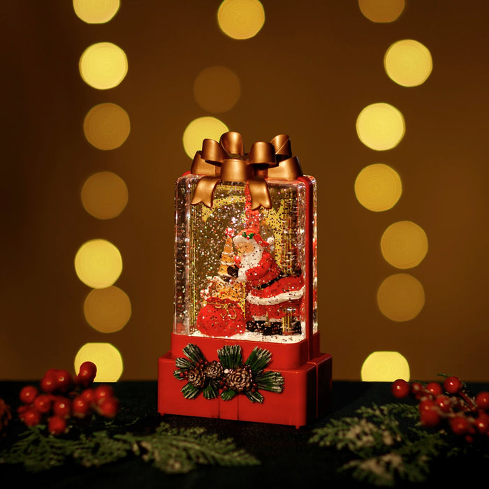 Large Red Snowing Gift Box w/ Santa