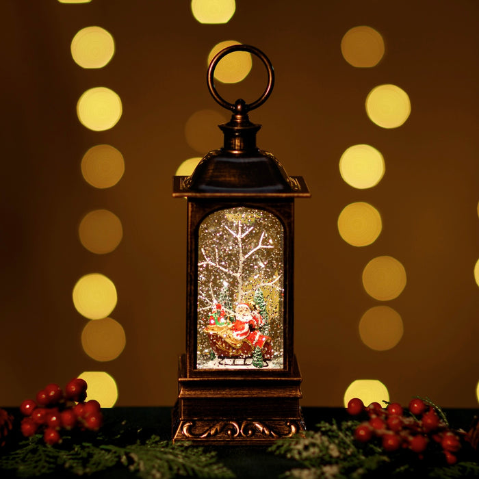 Small Snowing Malta Lantern w/ Snowman & Penguin