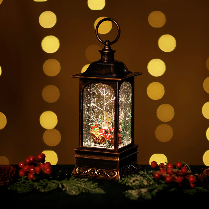 Small Snowing Malta Lantern w/ Santa's Sleigh