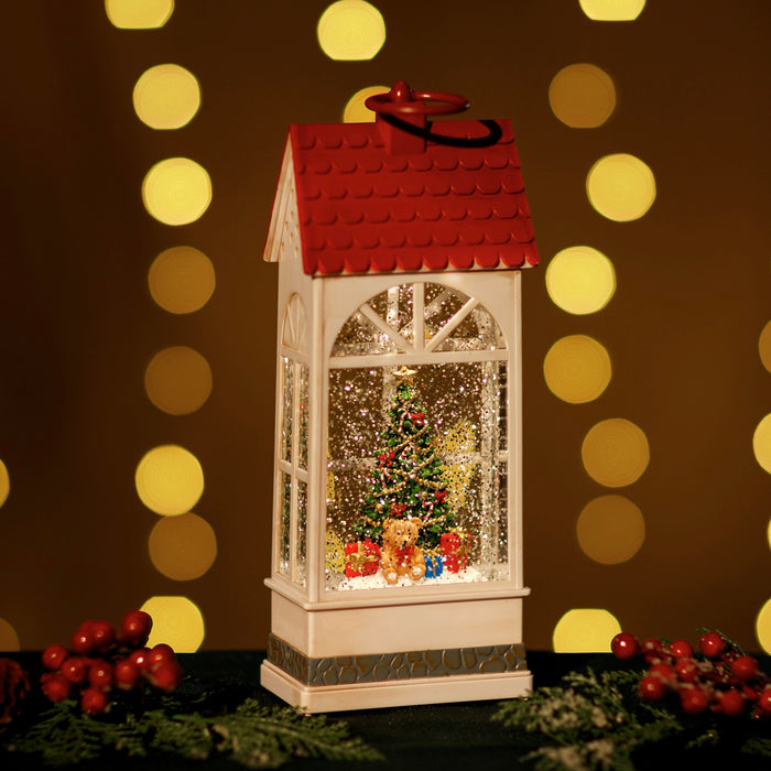 Snowing House Lantern w/ Xmas Tree