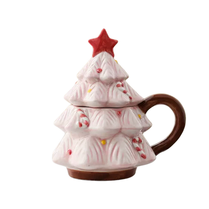 Sugar Plum Christmas tree mug with lid – pink